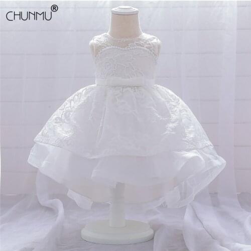 Infant Baby Girls Flower Dresses Christening Gowns Newborn Baby Baptism Clothes Princess Lace Trailing 1st Year Birthday Dress