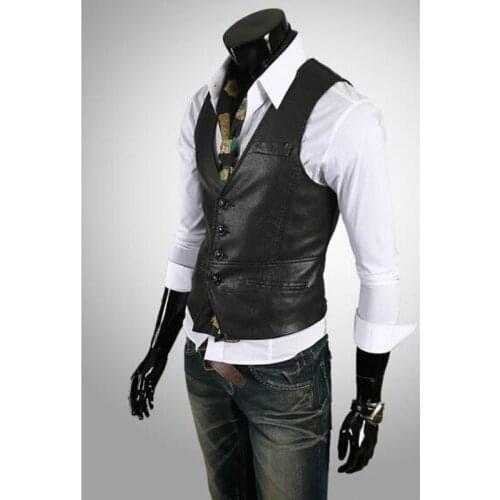 Casual Brown Suit Vest Men Slim Pu Vest Men Leather Vest High Quality Fashion Chaleco Hombre