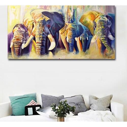 Colorful Abstract Art Elephants Competition Paintings Prints Posters Canvas Painting Wall Art Prints For Living Room Home Decor