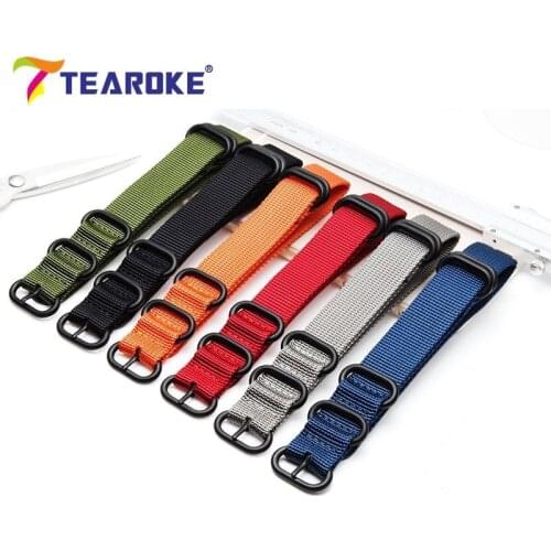 TEAROKE Heavy Duty Nylon NATO Watchband Strap 18mm 20mm 22mm 24mm Watch Band Zulu Strap Stainless Steel Ring Buckle Canvas Army