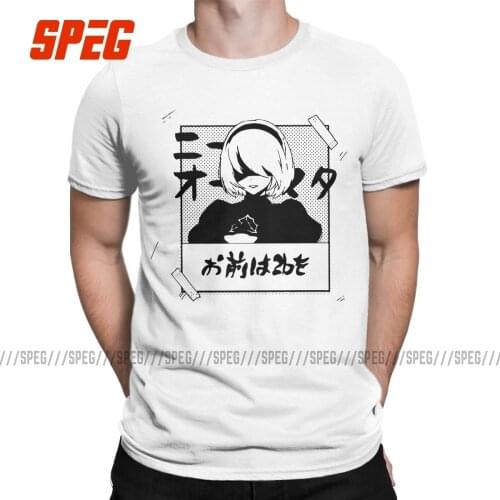 Vintage NieR Automata 2B Manga T-Shirts for Men O Neck 100% Cotton T Shirt YoRHa Short Sleeve Tees Plus Size Clothes