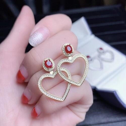 Heart ruby stud earrings women silver fine jewelry natural ruby good color birthday party gift Jul birthstone wedding party gift