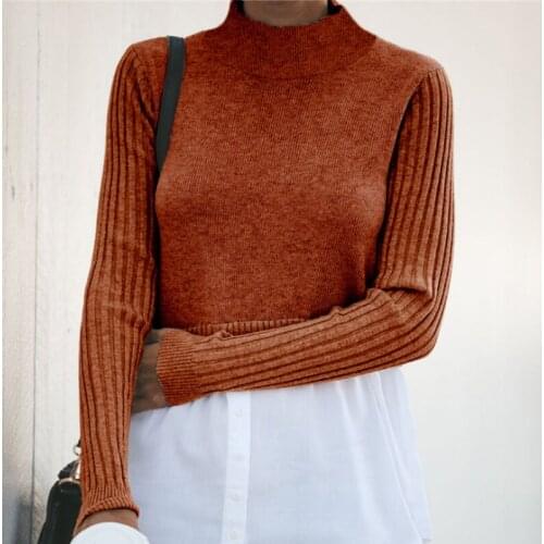 Woman Sweater Women Knitted Turtleneck Stitching Sweater Female 2021 Long-Sleeved O-Neck Casual Solid Color Pullover Women Tops