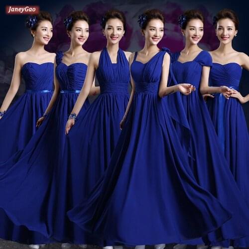 JaneyGao Bridesmaid Dresses For Wedding Party Long Chiffon Royal Blue Elegant Lace Up Bridsmaid Gown Can Be Custom Size 2019 New