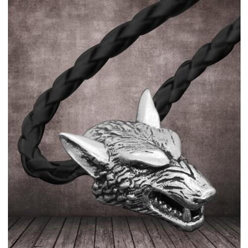 Punk Viking-Wolf Head Pendant Necklace Vintage Animal-Vikings Mens Jewelry Birthday Gift