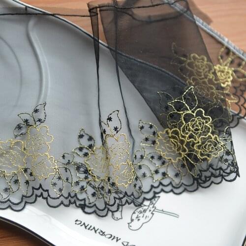 2Meters/lot Black mesh gold thread embroidery lace cheongsam dress clothing lace clothing accessories SC193