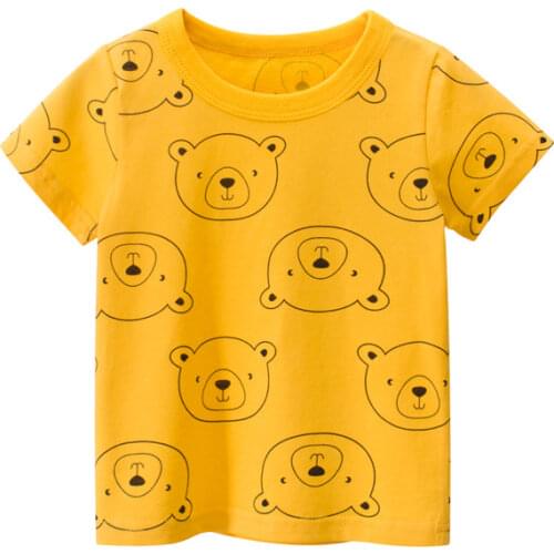 2021 Cute Kids Clothes Cartoon Bear Girls Tops Short Sleeve T-shirt Summer Clothing Round Neck Tees Print Childrens Shirt
