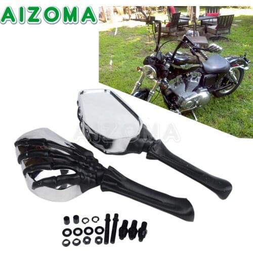 2X Motorcycle 8MM 10MM Skull Skeleton Hand Rear View Mirrors For Harley Softail Sportster Road King Street Glide XL1200 XL883 48