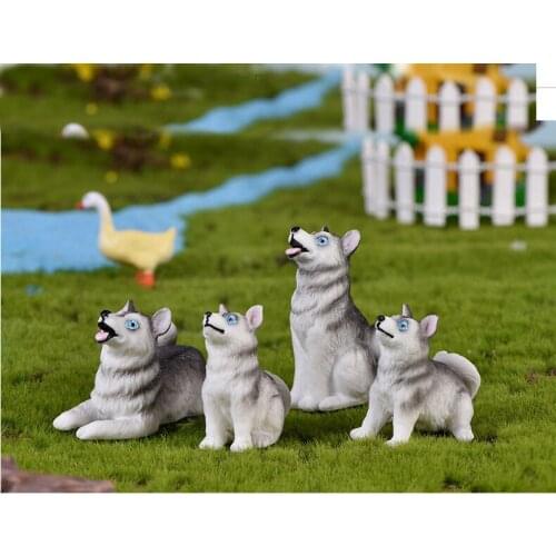 4PCS Simulation of poultry animal model toys Cute Husky Wolf Dog Children Cognitive Resin Bonsai Decoration