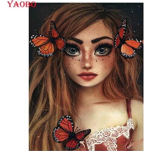 DIY 5D Diamond Mosaic Girl Butterfly Diamond Painting Cross Stitch Full square round Diamond Embroidery sale Home Decor