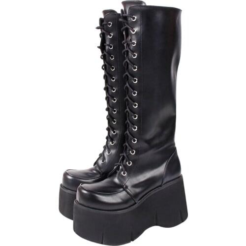 Angelic imprint Women motorcycle cool punk boots lady lolita shoes woman high heels pumps wedges platforms Big round head 9712