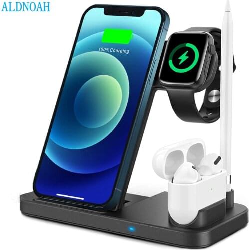 4 in 1 Wireless Charging Station Dock for Apple iWatch SE 6 5 4 AirPods Pro Pencil Fast Charger Stand For iPhone 12 11 XS XR X 8