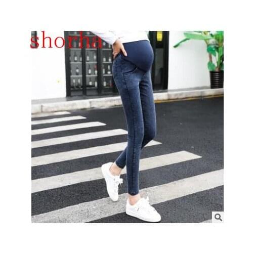 Black Waist Hole Stretch Denim Maternity Belly Jeans summer Spring Pants Clothes for Pregnant Women Pregnancy Pencil Trousers