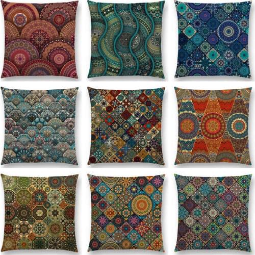 Hot Sale Colorful Abstract Ethnic Gorgeous Mandalas Floral Pattern Retro Geometric Flowers Boho Cushion Decor Sofa Throw Pillow