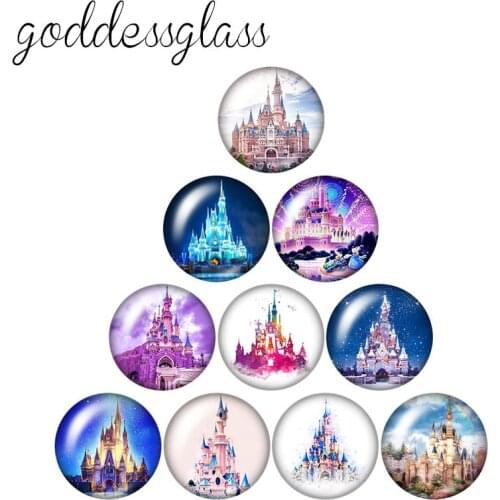Disney castle Firework Night scenery 10pcs 12mm/20mm/25mm Round photo glass cabochon flat back Necklace Making findings