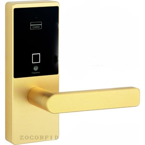 DIY Dry battery Intelligent RFID card & fingerprint door lock biometric with good quality Gold Silver Color(with key)