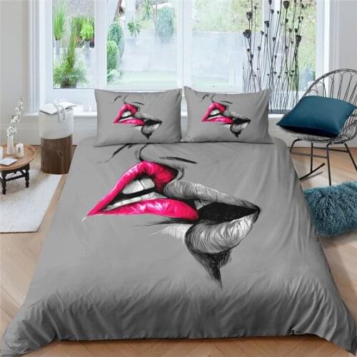 Home Living Luxury 3D Kiss Lips Bedding Set Comfortable Duvet Cover Set Kids Bedding Set Queen and King EU/US/AU/UK Size