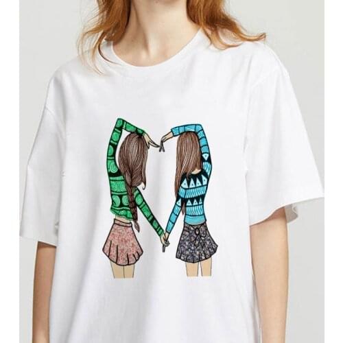 Women Girls Printing Simple Ladies Cartoon Fashion Round Neck Summer Clothing White Tee Lady Top Tshirt Female Graphic T-shirts