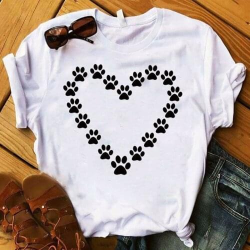 Women T shirt Graphic dog Paw love Print Ladies Tee Top Fashion White Tshirt Female Tee Shirt Summer Short sleeve Women T-shirts