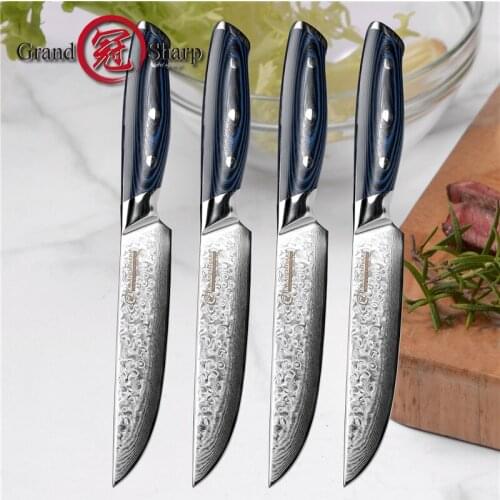 Grandsharp 4Pcs Steak knife Sets Damascus Steel Steak Knife Dinner Tableware Set Steak Knife G10 Handle Cutlery Knife Set Gift