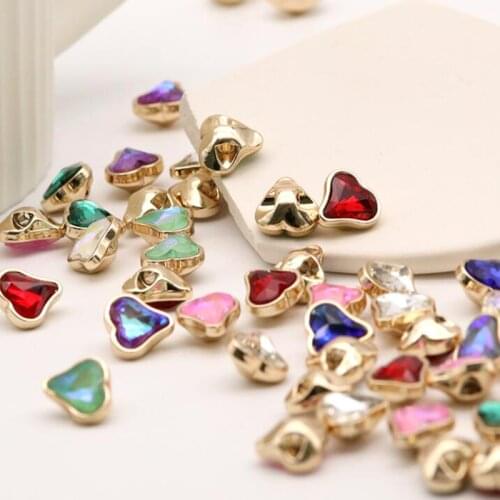 HL 10PCS 11.5mm Mocha Crystal Heart-shaped Metal Button Shirt Swater DIY Apparel Sewing Accessories