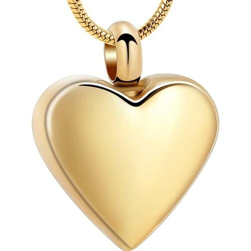 IJD10036 Custom Engrave Gold Color Stainless Steel Heart Cremation Urn Pendant for Beloved Ones Memorial Ashes Necklace