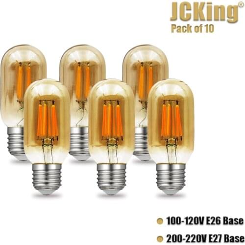 JCKing Dimmable Pack of 10 T45 Amber Filament LED Bulbs E26/E27 110V/220V Incandescent Equivalent SES Light Bulb for Chandelier