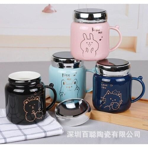 Ceramic cup cover mirror insulation cup cute cartoon mug creative lovers office cup gift custom