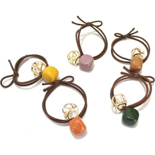 Hot Selling Fashion Minimalist Zircon High Stretch Solid Color Pearl Fabric Bow Rubber Band Girls Hair Accessories Headwear