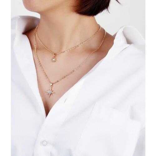 LXY-W New 2021 Boho Gold Simple Crystal Sun Pendant Necklace For Women Fashion Vintage Multilayer Chain Choker Jewelry Gift