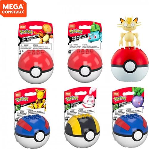 MEGA BLOKS Pokemon Series Abra Oddish Riolu Ultra Ball Building Blocks Toy 6 Kinds Character Pocket Monster Ball Kids Toys GKY75