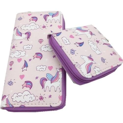 M277 Cute Women Wallet Rainbow Horse Printing Design Long Short Wallet Card Coin Bag Women Girl Student Gift Wholesale