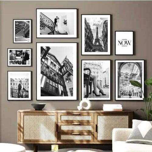 Fashion Paris Tower Street Girl Black White Nordic Posters And Prints Wall Art Canvas Painting Wall Pictures Living Room Decor