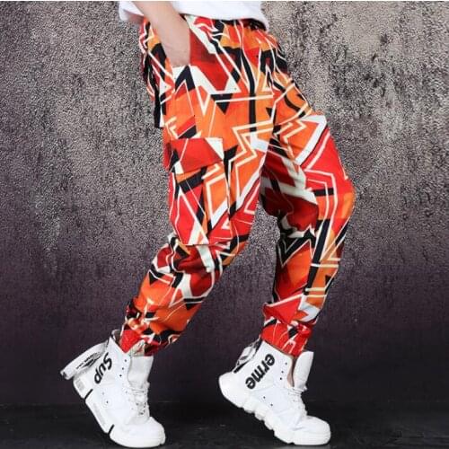 Mens pants stage personality Beautiful abstract pattern printing pant men Multi-pocket trousers loose singer street novelty b622