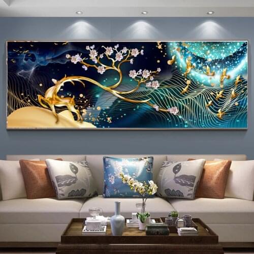 Embroidery DIY The moonlight elk Lotus/ modern Crane Patterns Printed Kits Cross Stitch Thread Needlework Sets Home Decor