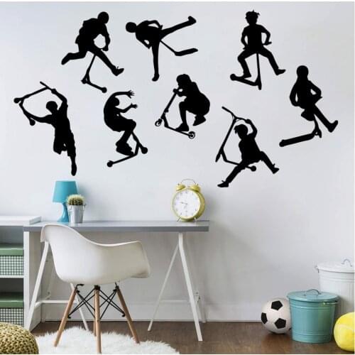 Set Of 8 Stunt Scooter Wall Stickers Scooter Bicycle Sport Wall Decal Boys Kids Room Decoration Bedroom Vinyl Home Decor
