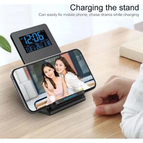 Desktop Wireless Charging Stand Mobile Phone Holder Time Temperature Alarm Clock Wireless Charging hot sales