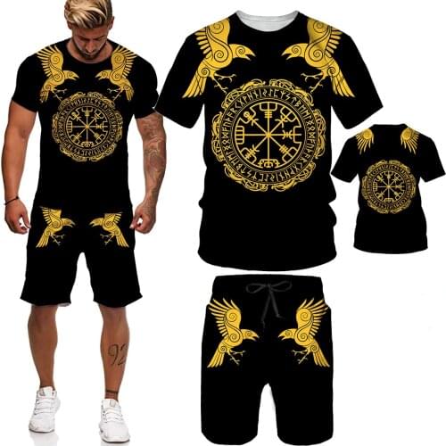 2021 Summer New Mens Clothing Short-sleeved Printed Shirts Shorts 2 Piece Fashion Male Casual Beach Wear Clothes T shirt+Shorts