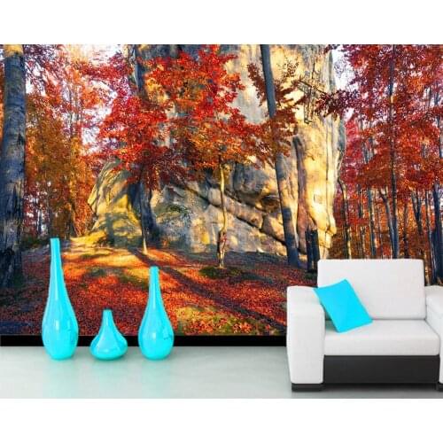 Autumn Forests Trees Trunk tree nature 3d wallpaper mural papel de parede for living room sofa TV wall bedroom kitchen cafe bar