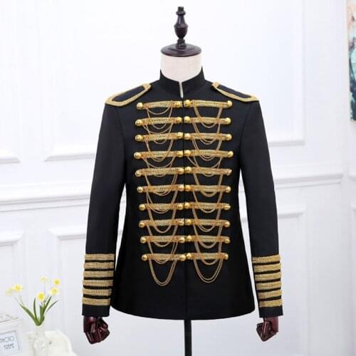 Jacket Coat Singer Pop Stars Blazer Suits Royal Outfit for Men Black Steampunk Prince Costume Military Tassle Chains Halloween