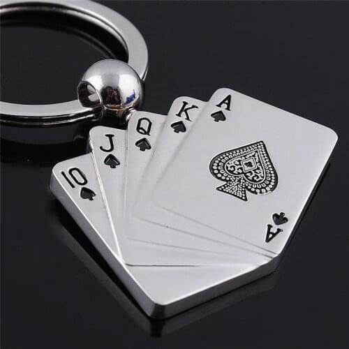 Poker Card Hanging Zinc Alloy Plating Silver Color Round Circle Connected Keychain Key Chains Fashion Jewelry For Men Key Holder