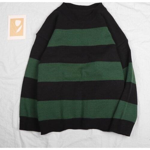Winter Pullover Sweater Women Casual Knitted Striped Sweater Loose Chic Female Jumper Long Sleeve Thick Pull Femme 2021