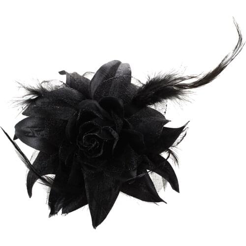 Rose Flower Hat Hair Clip Brooch Pin Black Party Lady Gift