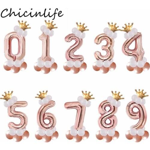 Chicinlife 14Pcs/bag Crown 0-9 Number Balloons Birthday Party Baby Shower Kids Favors Boy Girl 1st Birthday Anniversary Supplies