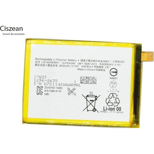 Ciszean 1x LIS1605ERPC 3430mAh / 13.1Wh Smart Phone Replacement Battery For E6883 Z5P Dual E6853 Z5 Premium Z 5 Plus Free Ship
