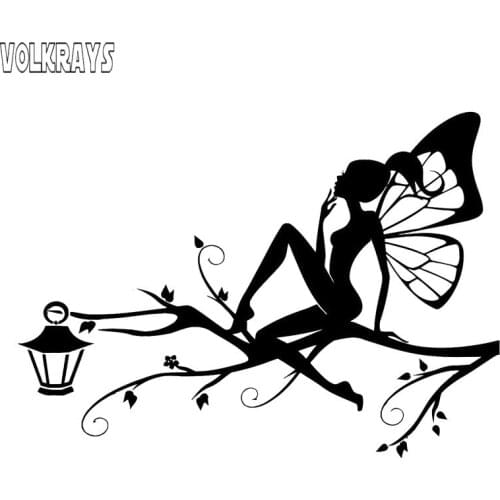 Volkrays Personality Car Sticker Butterfly Girl Tree Accessories Reflective Waterproof PVC Decal Black/Silver,10cm*15cm
