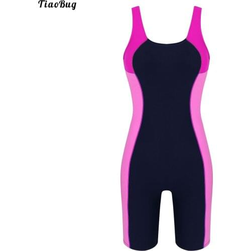 TiaoBug Women Summer One-Piece Swimwear U Neck Sleeveless Removable Pads Patchwork Short Jumpsuit Beach Pool Bathing Bodysuit