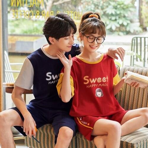Women Cotton Thin Short Sleeve Couples Students Lovely Summer Leisurewear Suit Males Or Females Pajamas Set