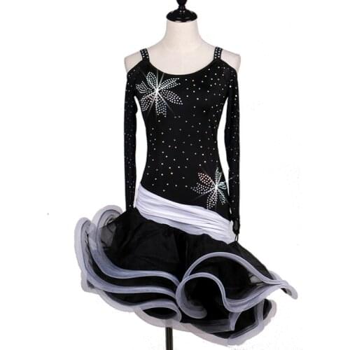 Sexy dress latin dance clothes for women latin dance Embroidery long sleeves dress girls latin dance dress Cha-cha dance dr l020