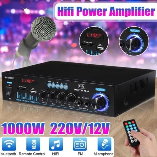 1000W 220V Upgrade Home Digital Amplifiers Audio Bass Audio Power bluetooth Amplifier Hifi FM USB SD LED for Subwoofer Speakers